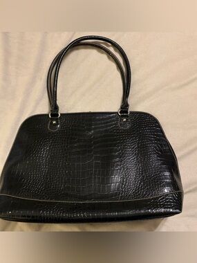 Merona Black Croc-Embossed Shoulder Tote